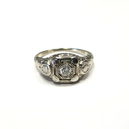 Antique 18k White Gold Diamond Ring 6us