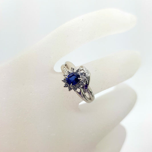 Sapphire and Diamonds Halo Platinum Pt900 Ring 6us