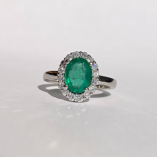 18k White Gold Emerald No Oil & Diamond Cocktail Ring Gia Certified