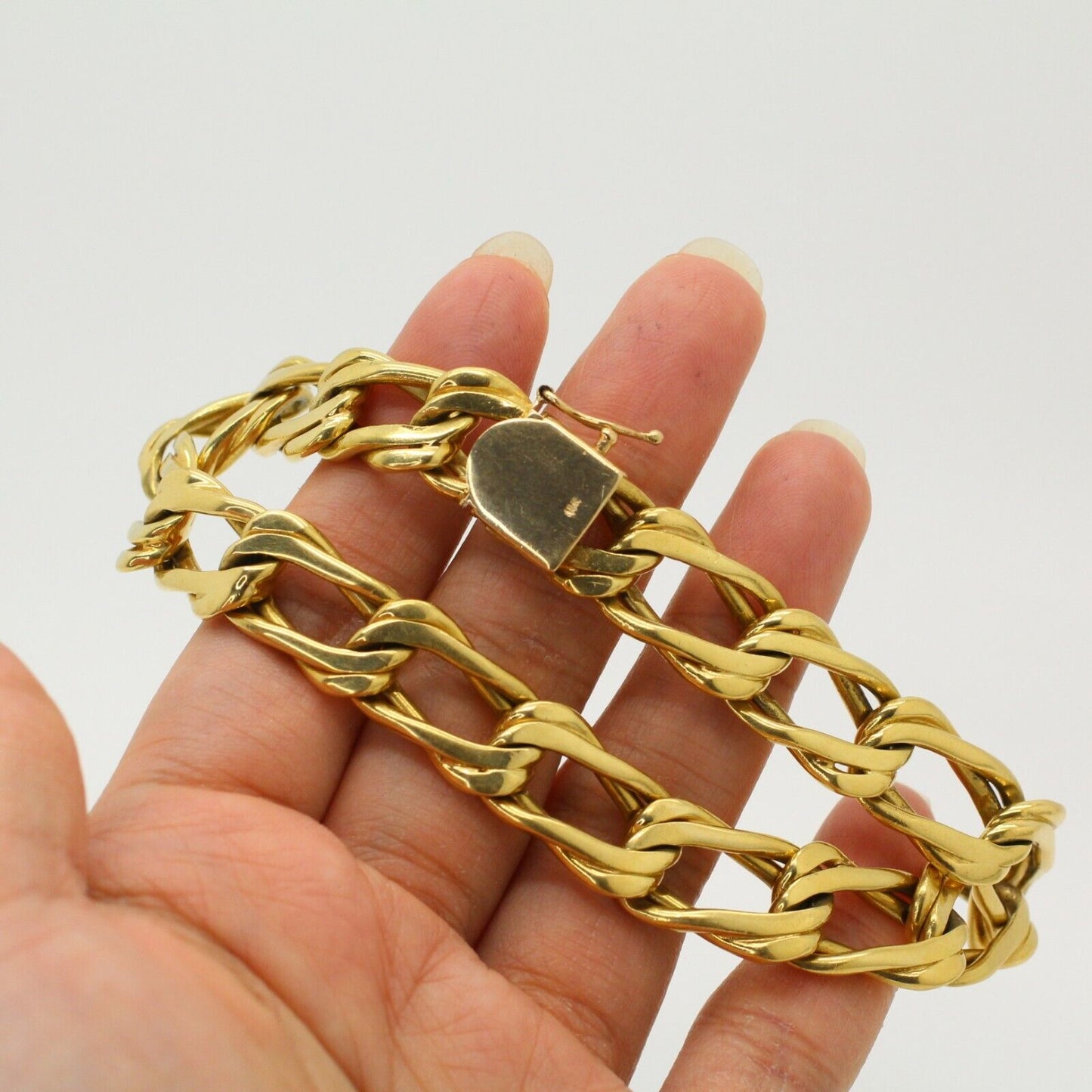 18k Yellow Gold Double Square Link Chain Bracelet 73.55 GRS 9.5"