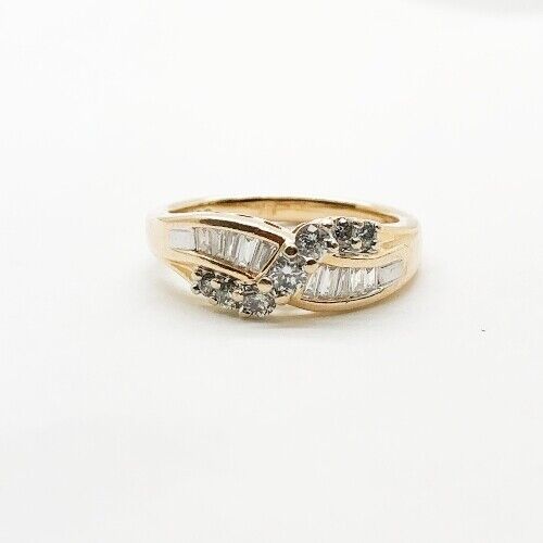 Criss Cross 14k Yellow Gold Ring With Round/Baguette Diamonds 0.46ctw 7us