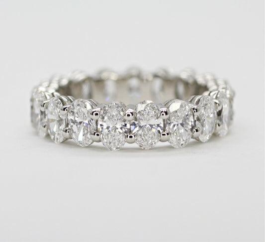 Oval Cut Diamond Eternity Ring in Platinum 3.70 Carat Total Weight 5us