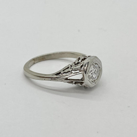 Antique Vintage 18k White Gold Diamond Ring Size 6.75 0.50ct  Engagment