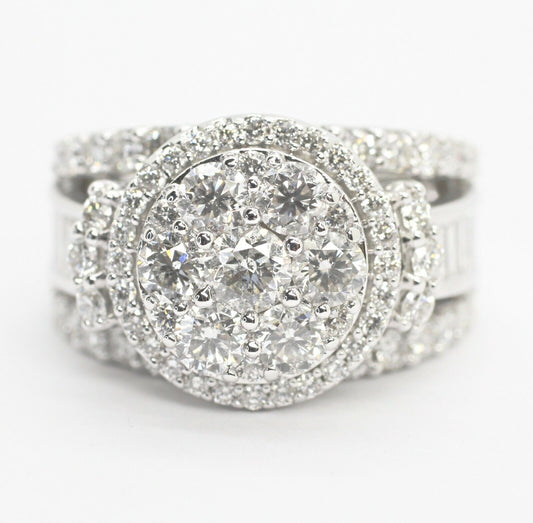 3 Carat Round and Baguette Diamond Cluster Ring in 18k White Gold 7us