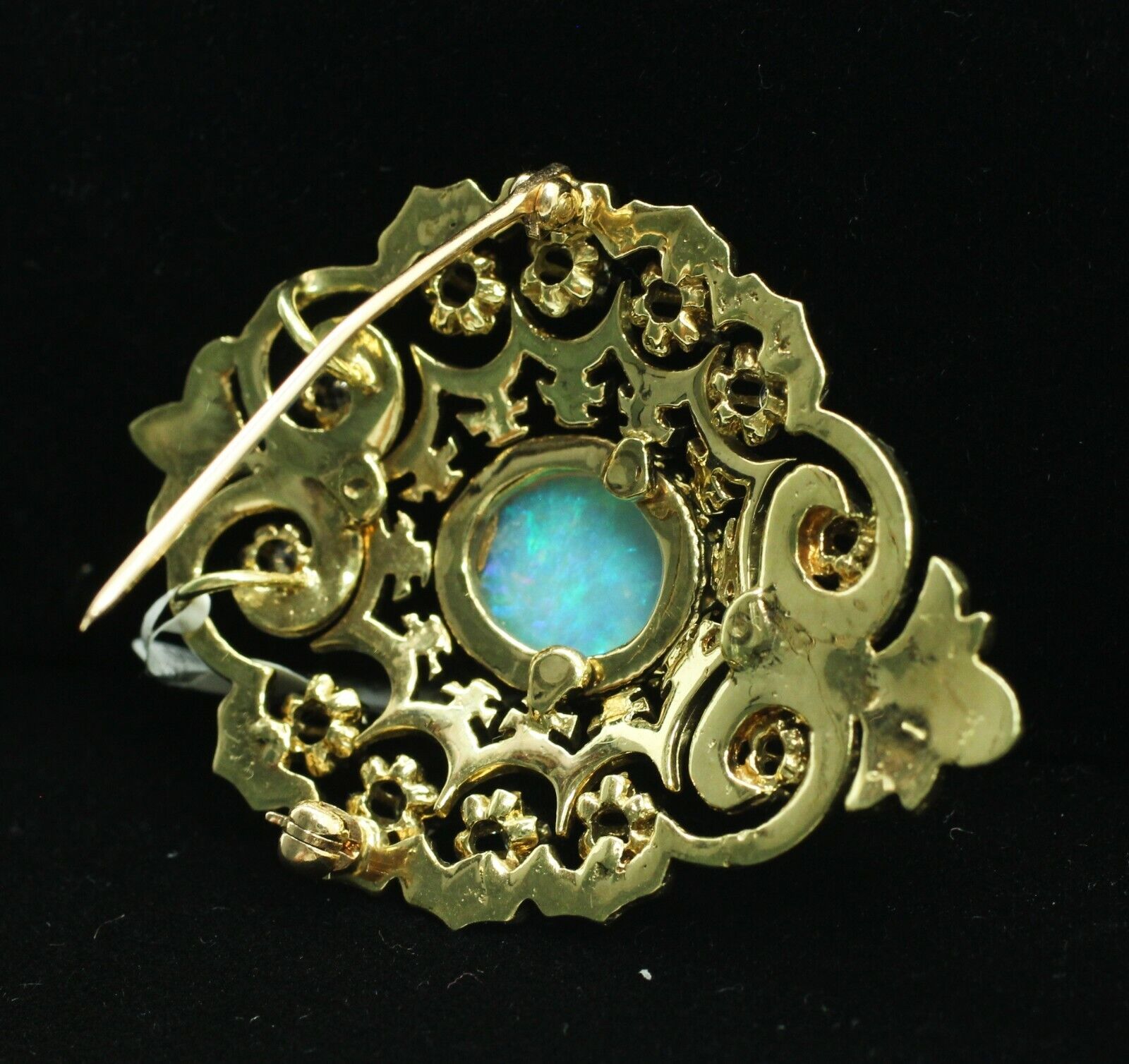 14k Yellow Gold Vintage Oval Opal With Diamonds Pin/Brooch 12.80grs