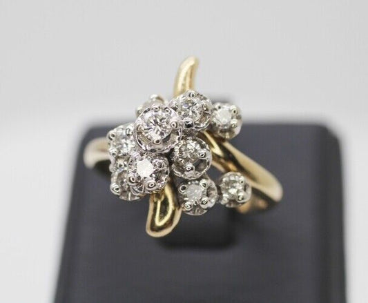 Beautiful 14k Two Tone Gold Cluster Ring With Diamonds 0.50ctw 7.5us