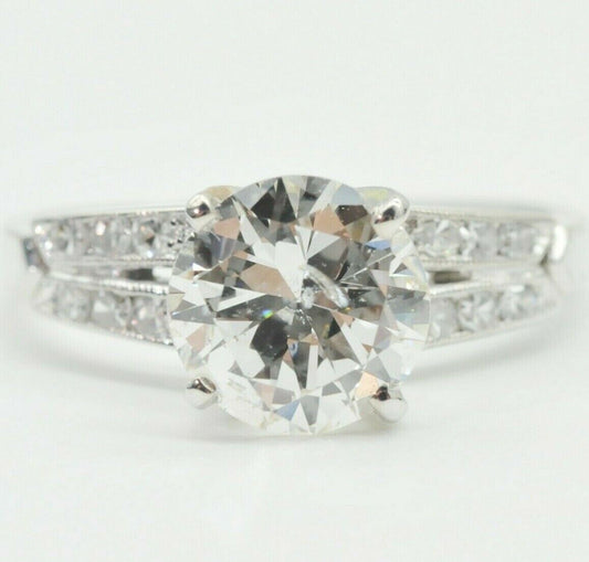 1.62 Carat Round Diamond Split Shank Engagement Ring in Platinum 5.25us