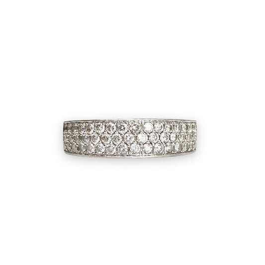 14k White Gold 3 Row Diamond Cluster Half Eternity Coctail Ring