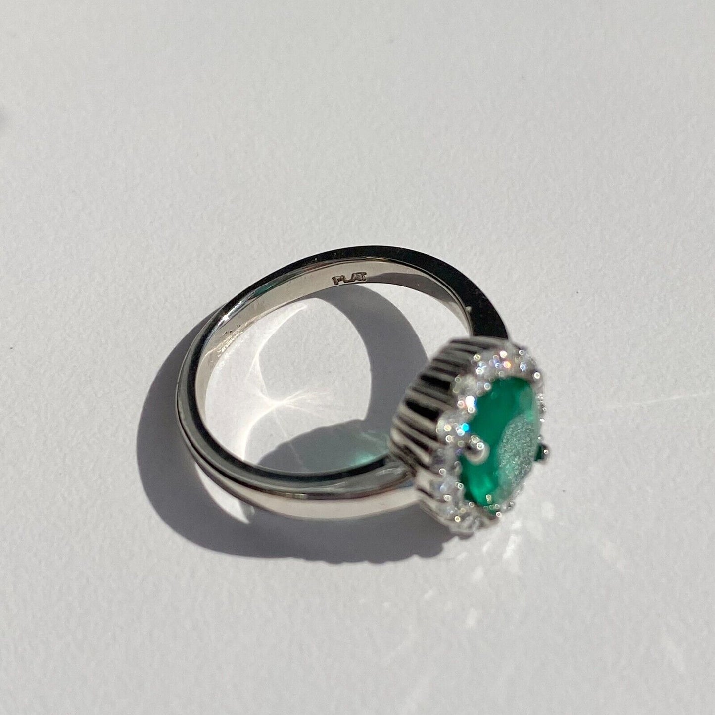 18k White Gold Emerald No Oil & Diamond Cocktail Ring Gia Certified