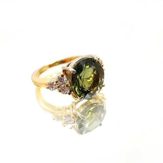 14k Yellow Gold Tourmaline Diamond Ring 6us