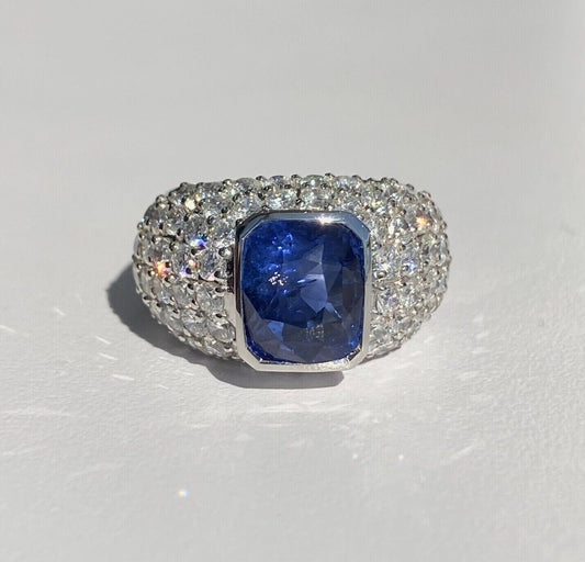 14k White Gold 5.03ct Sapphire & 2.61ctw Diamond Cocktail Ring Gia Certified