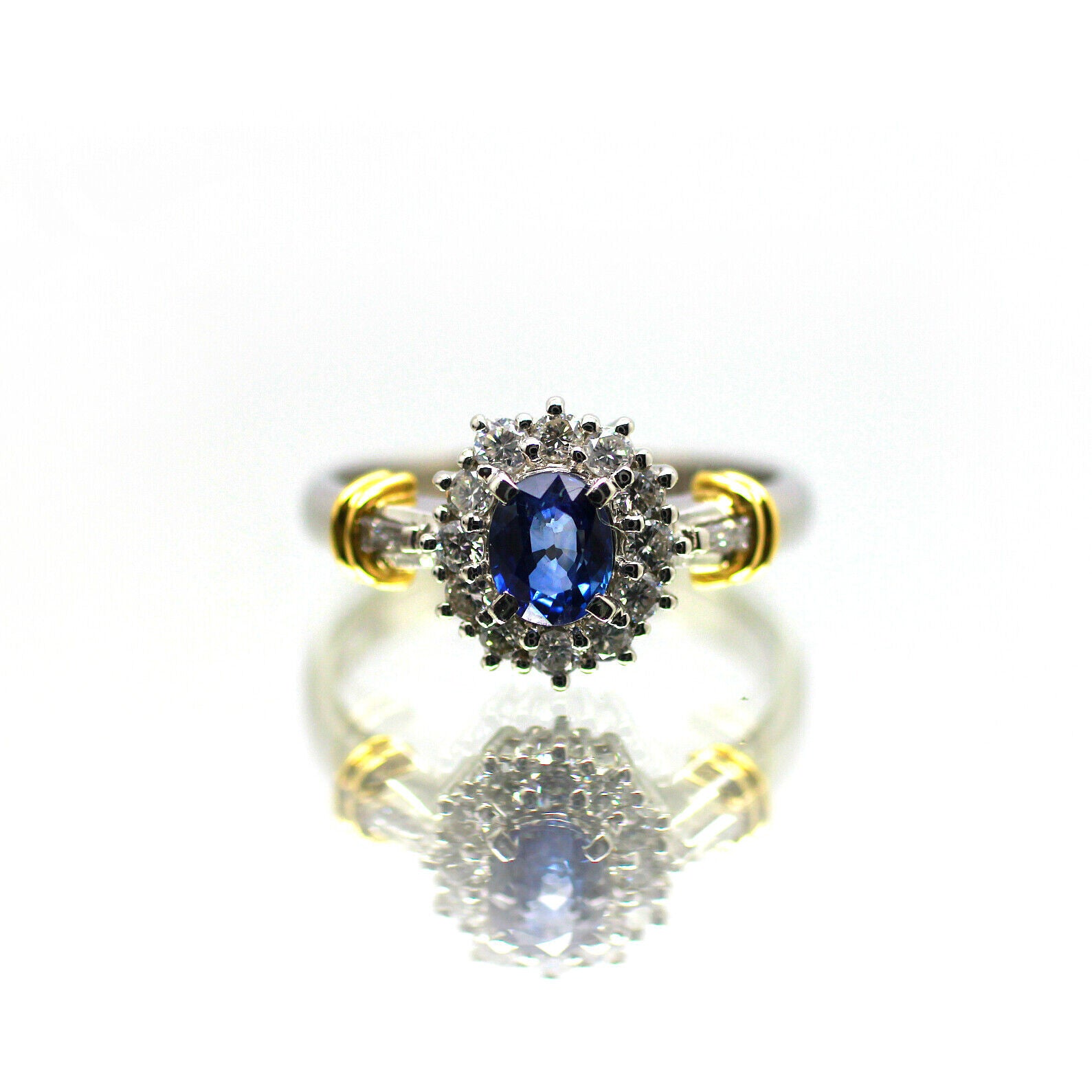 Sapphire and Diamonds Halo Platinum Pt900 Ring 6.25us