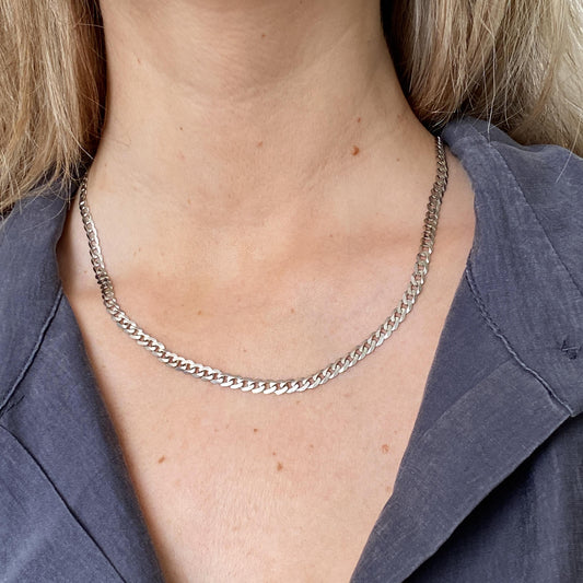 Curb Chain Necklace 11.05G White Gold 14K Turkey