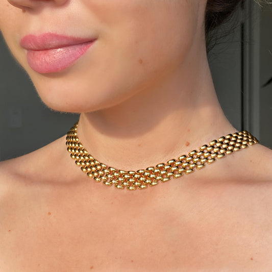 18K Choker Panther Chain Necklace Yellow Gold 58G Italy