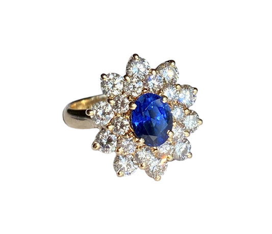 2.70Ctw Blue Sapphire & Diamonds Ring 18K Yellow Gold 6.29G
