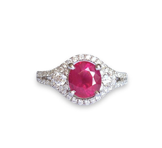 2.0ctw Ruby & Diamond Ring 18K White Gold 5.12G 6.5US